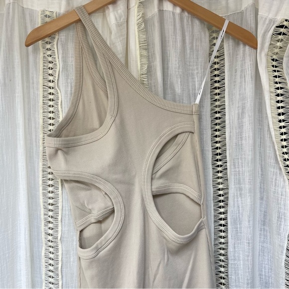 The Line by K Gael Asymmetrical One Shoulder Ribbed Maxi Dress in Oat Tan M - Picture 5 of 8